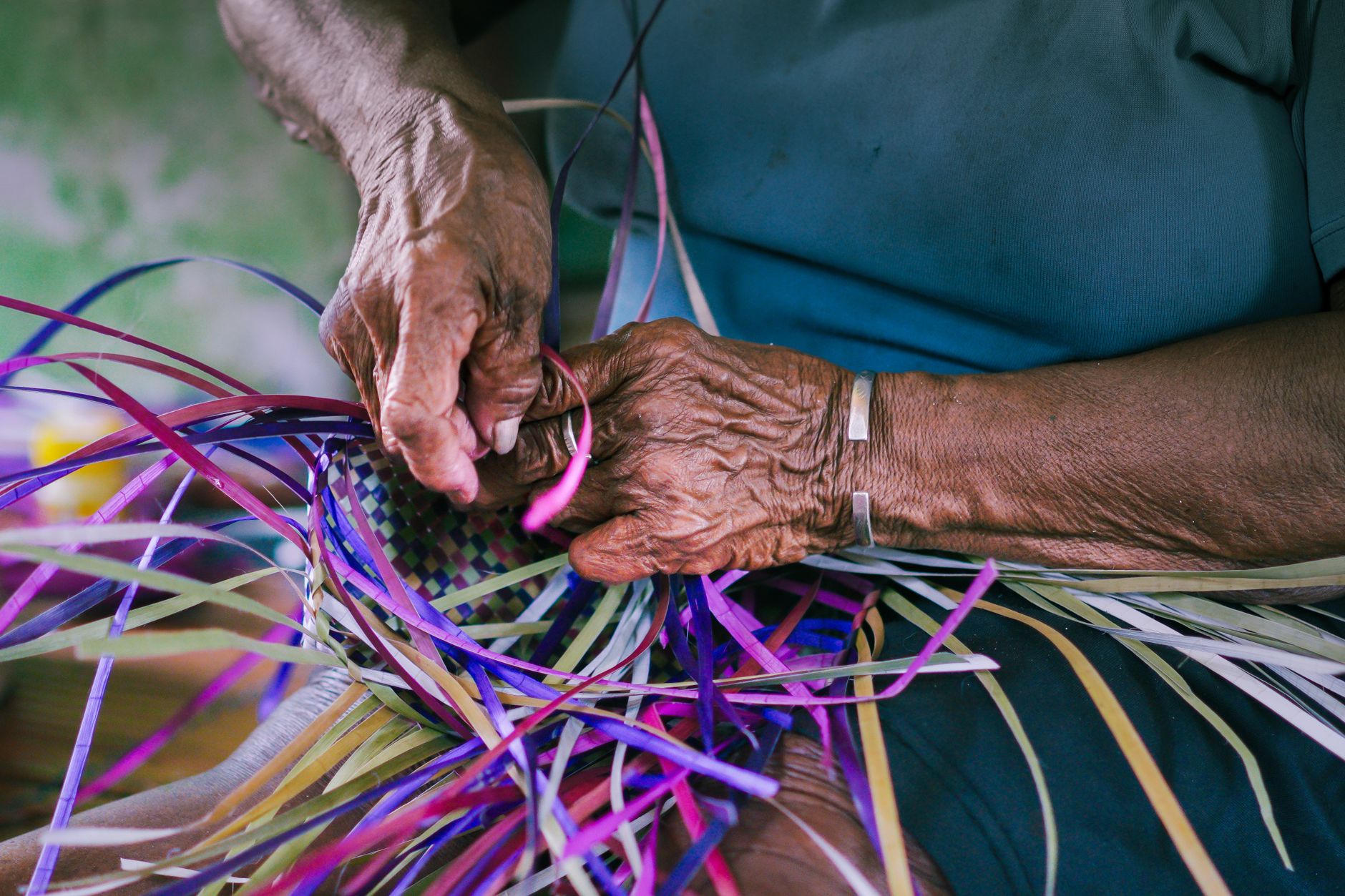 Detailing the handcrafted weaving process of traditional baskets